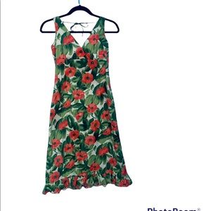 Vintage Y2K William B Green Coral Poppy Floral Square Open Back Dress Size 4